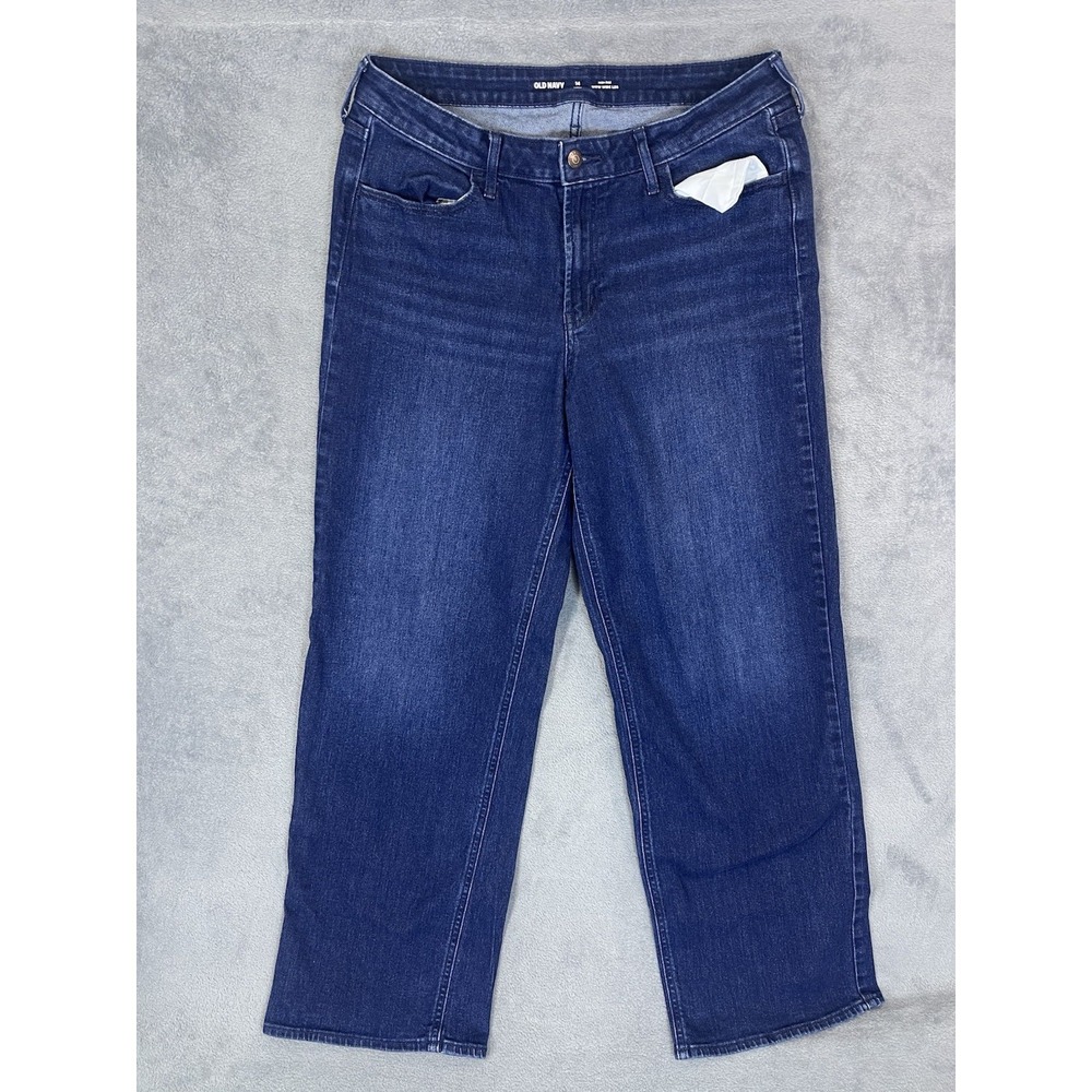 Old Navy Jeans Womens 14 Long Blue Dark Wash High Rise WOW Wide Leg‎